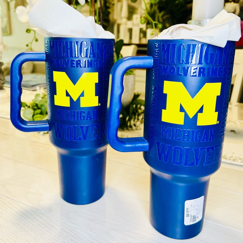 2 Navy Blue & Yellow TUMBLER 40 OZ - Wolverines Logo (NEW Without Top)